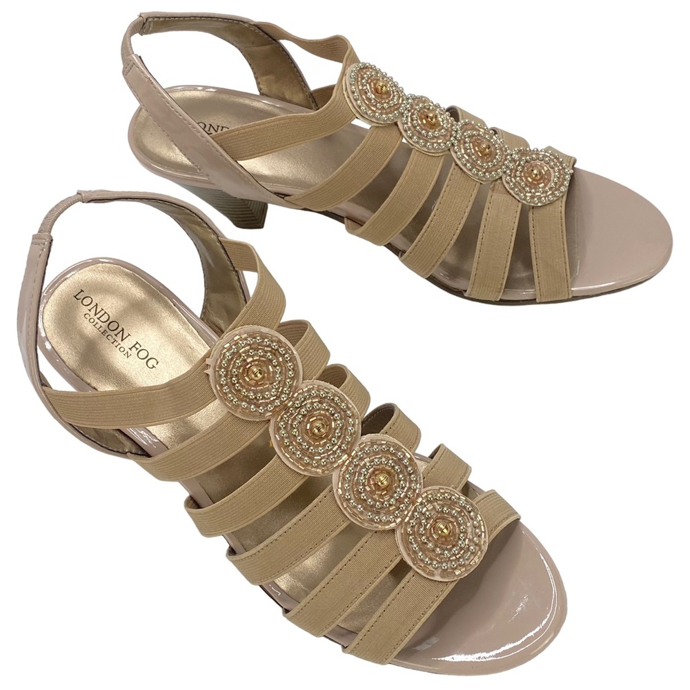 London Fog Nanci Natural / Tan Beaded Sandals